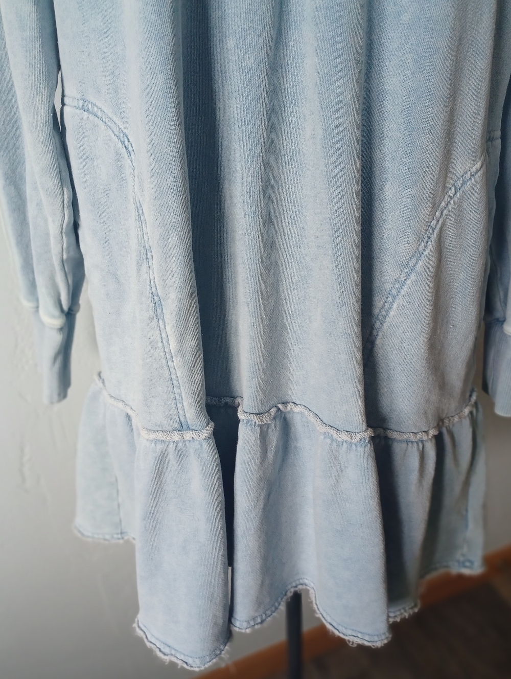 American Eagle Light Blue Sweatshirt Hoodie Dress with Ruffle Hem - Picture 4 of 8